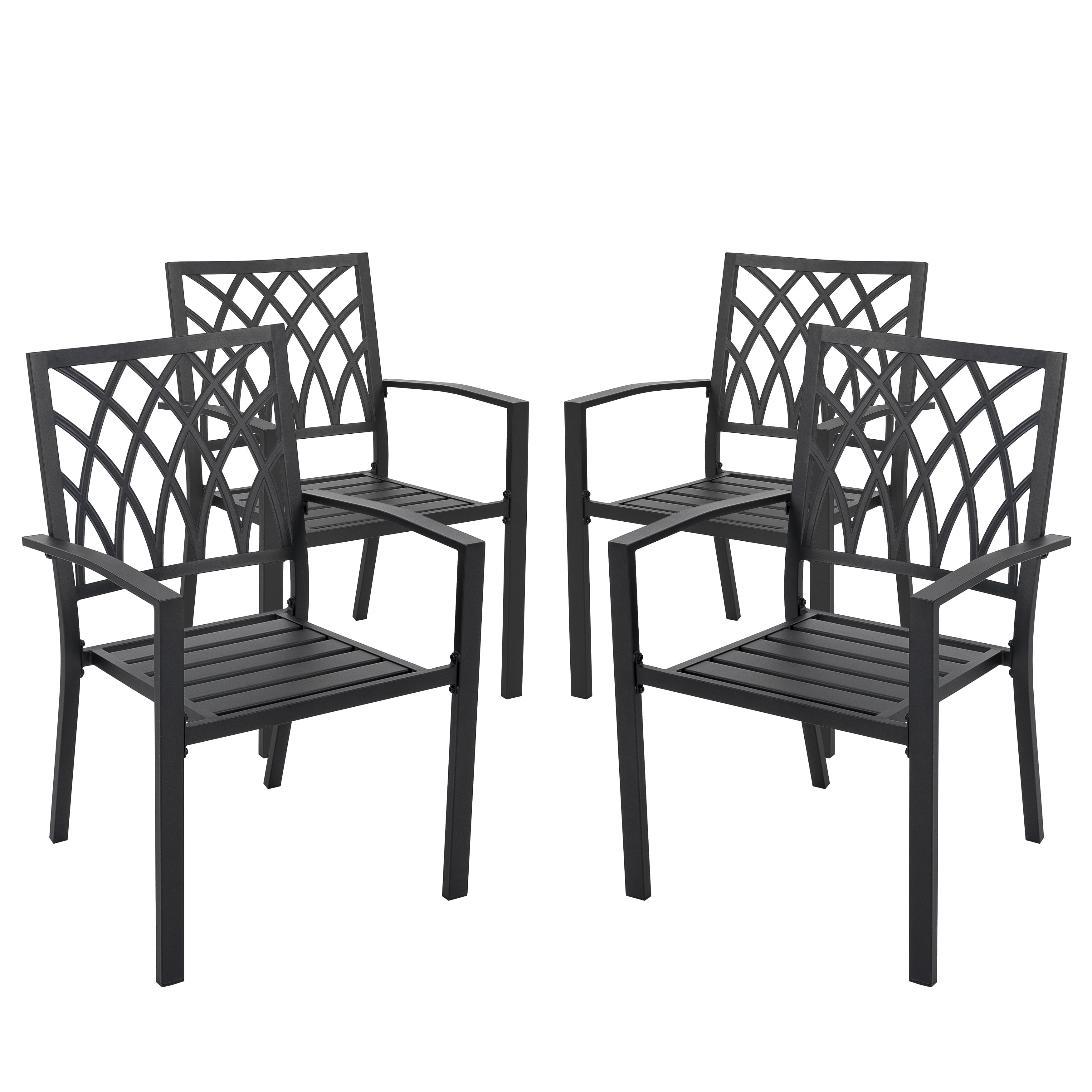 Nuu Garden Patio Outdoor Dining Chairs Set of 4, Portable Patio Dining Chairs, Stackable Patio Chairs Metal Chairs for Backyard Lawn Deck Poolside Porch Bistro, Black