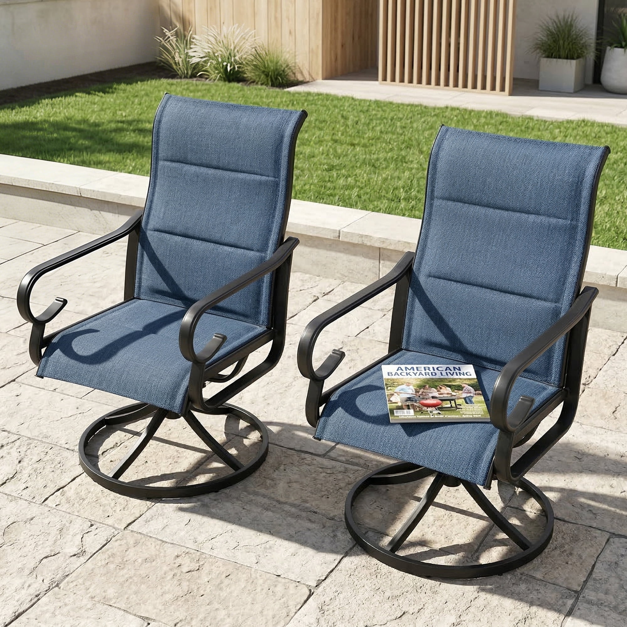 Nuu Garden Patio Swivel Dining Chairs Set of 2, High Back with Padded All-Weather Breathable Textilene, Powder-Coated Swivel Rocker Chairs for Lawn, Porch or Garden, Blue