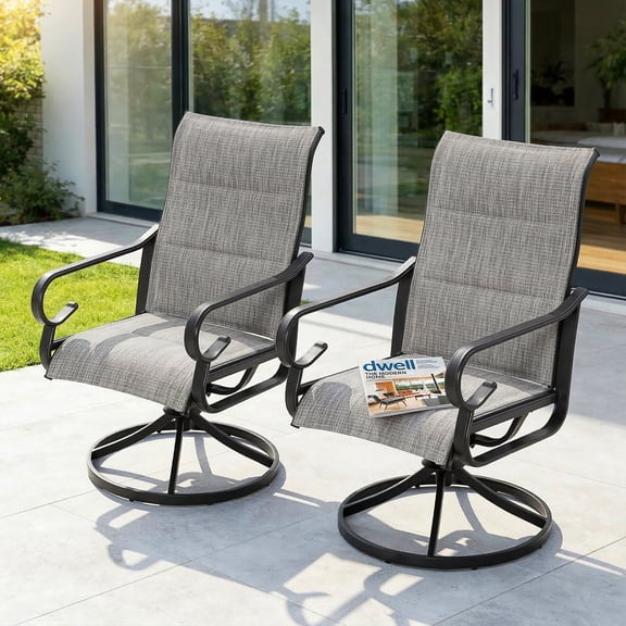 Nuu Garden Patio Swivel Dining Chairs Set of 2, High Back with Padded All-Weather Breathable Textilene, Powder-Coated Swivel Rocker Chairs for Lawn, Porch or Garden, Light Gray