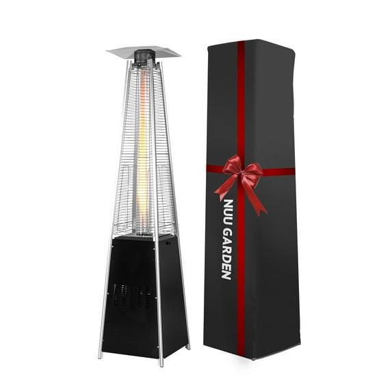 Nuu Garden Pyramid Patio Propane Heater with Cover, 48000 BTU Steel Heater with Wheels, Removeable Outdoor Patio Heater for Backyard, Garden, Porch, Black