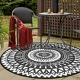 thumbnail image 1 of Nuu Garden Round Outdoor Rug 5*5 ft, Foldable Plaid Reversible Plastic Straw Patio Rug Mat for Decoration Clearance Indoors RV Backyard Deck Picnic Beach Trailer Camping, Black White, 1 of 10