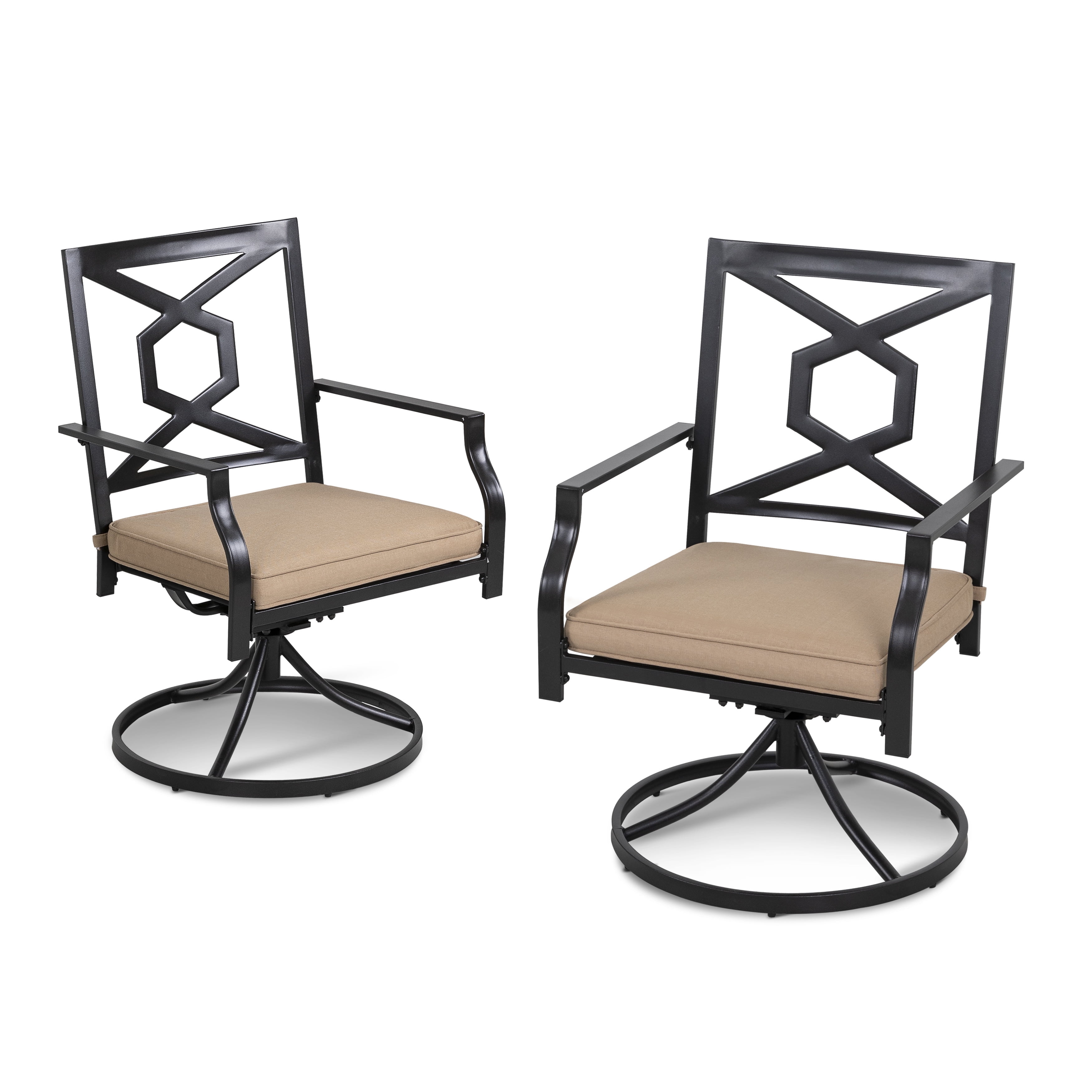 Black and Red Iron Swivel Dining Chairs with Cushions, Set of 2