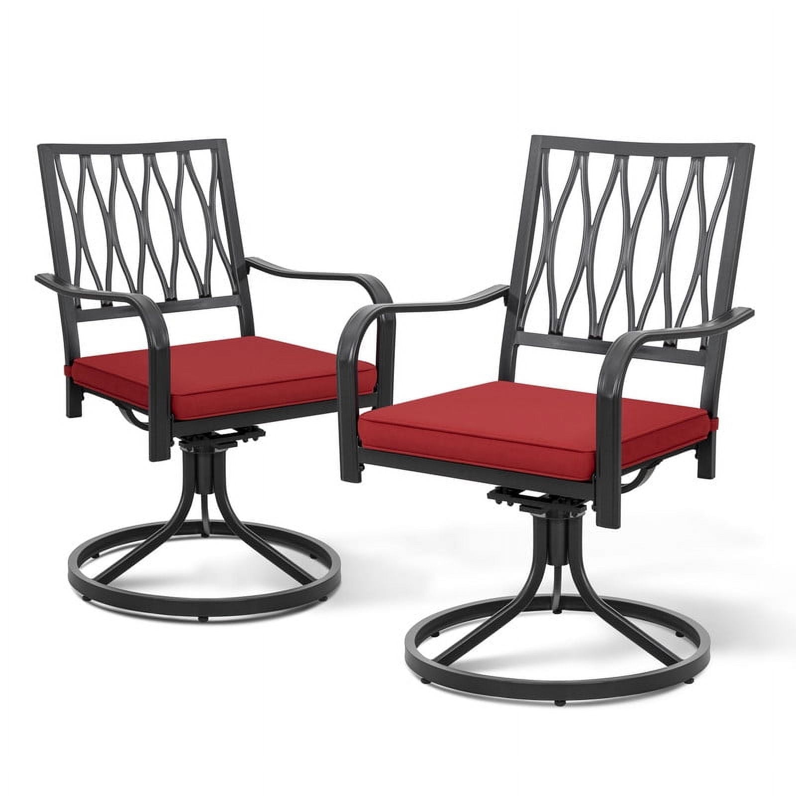 Black and Red Iron Swivel Dining Chairs with Cushions, Set of 2