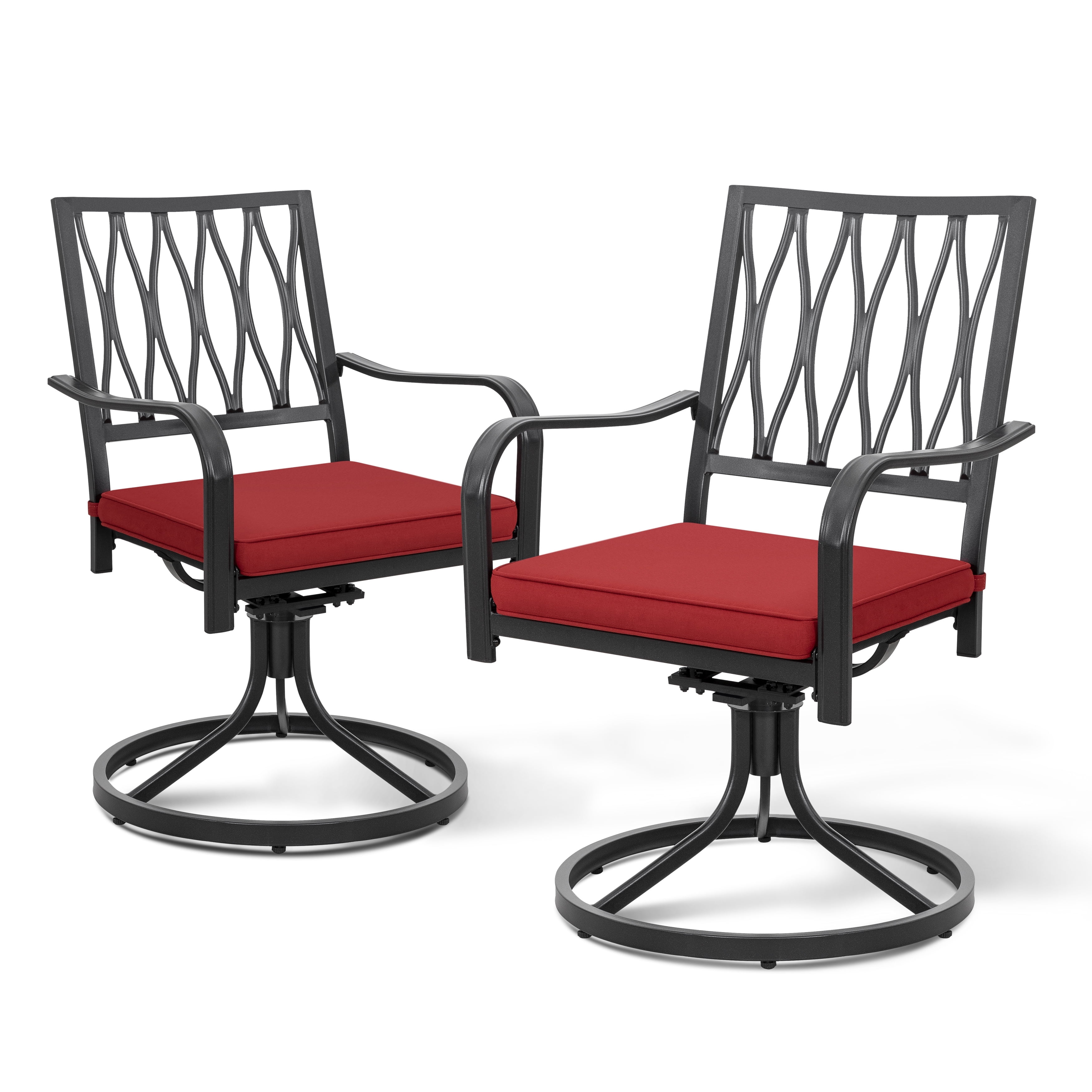 Nuu Garden Set of 2 Outdoor Patio Dining Chairs Metal Swivel Chairs with Padded Cushions,Iron Dining Rocker Chairs for Lawn Garden Backyard, Black&Red