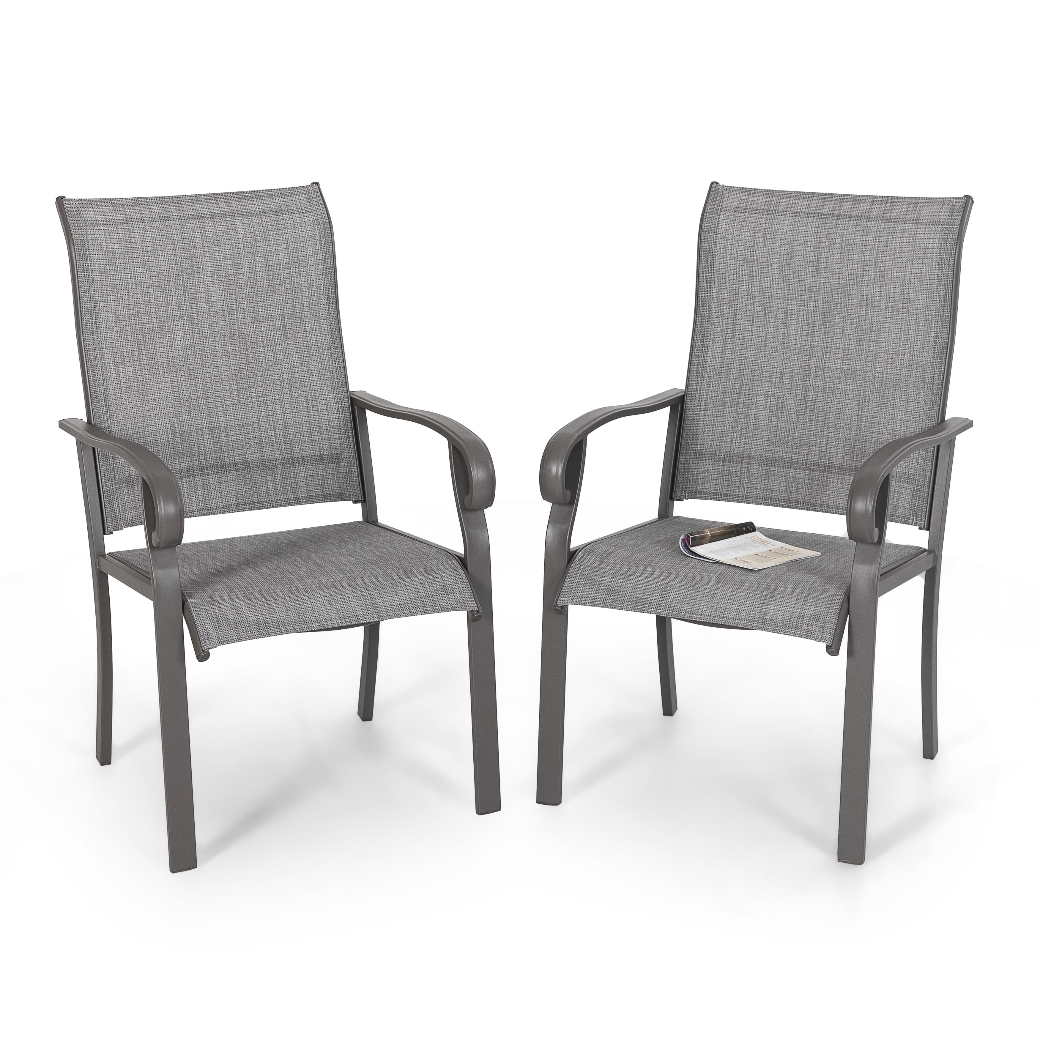 Light Gray Textilene and Iron Outdoor Dining Chairs, Set of 2