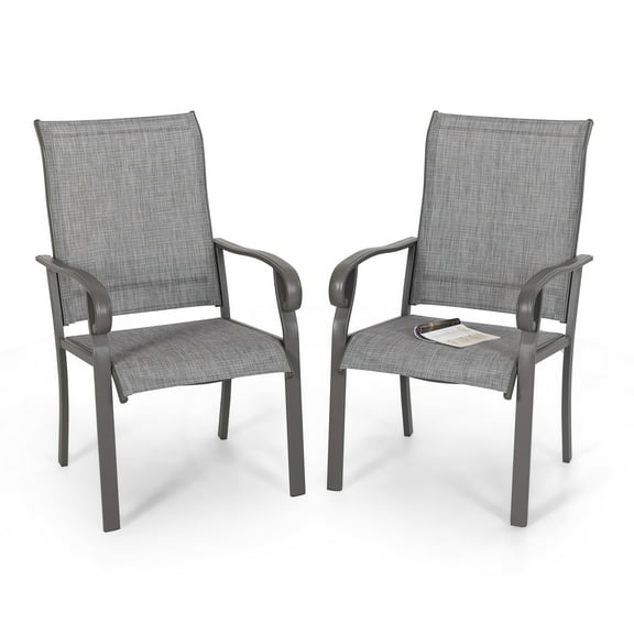 Nuu Garden Set of 2 Patio Chairs Dining Chairs with Armrests Powder-Coated Iron Frame Outdoor Bistro Chair Indoor Outdoor, Grey