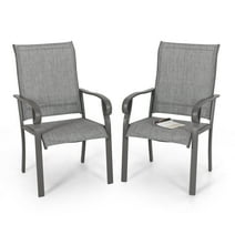 Nuu Garden Set of 2 Patio Chairs Dining Chairs with Armrests Powder-coated Iron Frame Outdoor Patio Bistro or Dining Chair,Grey