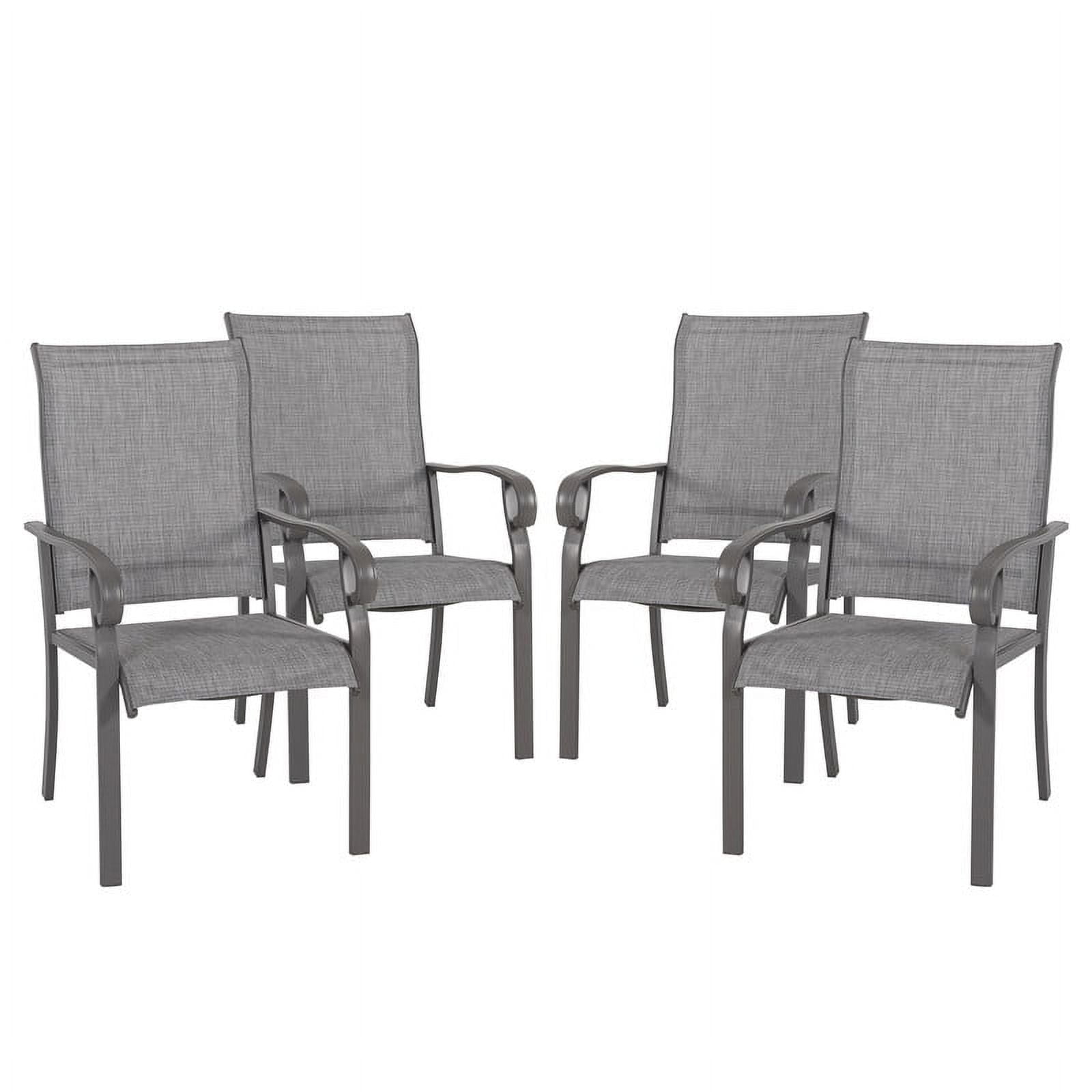 Gray Textilene and Metal Outdoor Dining Chairs with Cushions, Set of 4