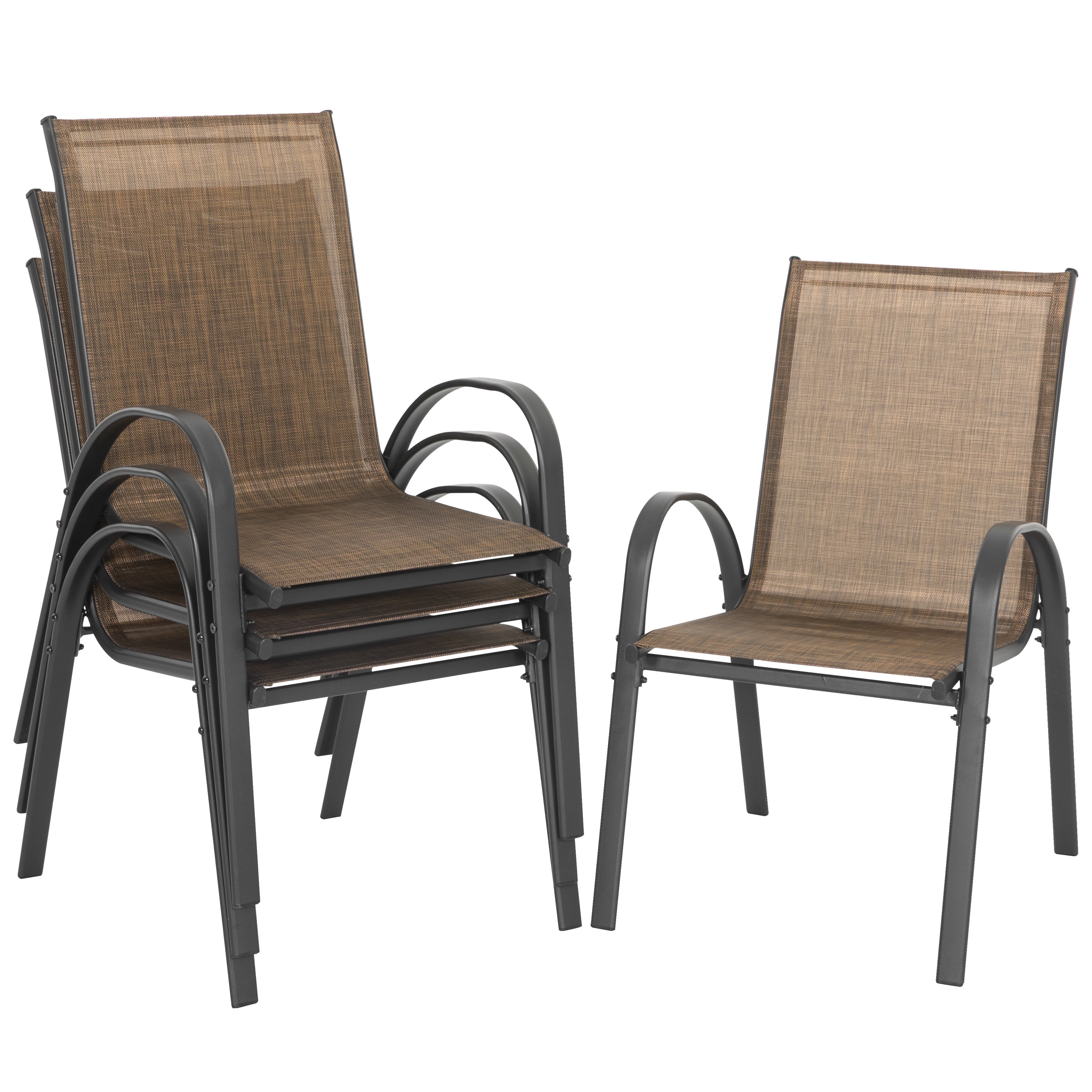 Nuu Garden Set of 4 Patio Dining Chairs, Outdoor Stackable Chairs for All Weather, Breathable Textilene Outdoor Armchair Set, Brown