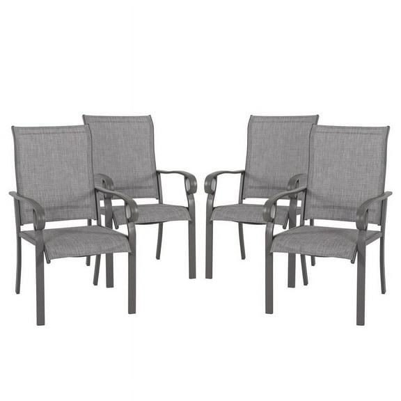 Nuu Garden Set of 4 Patio Dining Chairs with Armrests Powder-coated Iron Frame Outdoor Patio Bistro or Dining Chair,Grey