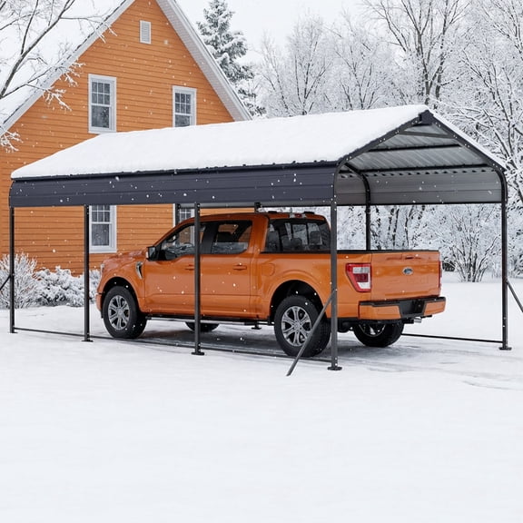 Nuu Garden Steel Carport 15 x 10 FT with Windproof Ground Anchors and Reinforced Frame, All-Weather Multi-Use Outdoor Shelter Outdoor Garage Car Port, Dark Gray and Black