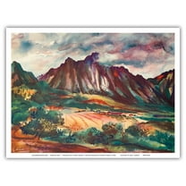 Nuuanu Pali - The Island of Oahu - Hawaii USA - United Air Lines - Vintage Travel Poster by Joseph Fehér c.1948 - Master Art Print (Unframed) 9in x 12in