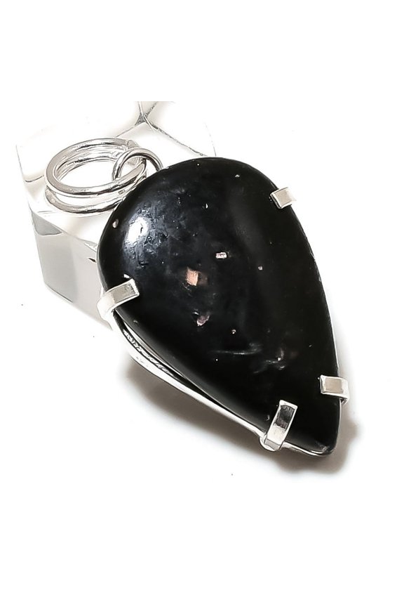 Nuummite Gemstone Handmade 925 Sterling Silver Jewelry Pendant 1.77"