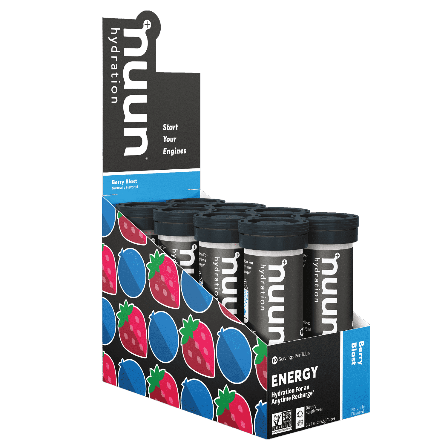 Nuun Hydration Energy Electrolyte Tablets + Caffeine, B Vitamins & Ginseng, Berry Blast, 8 - 10 Count Tubes