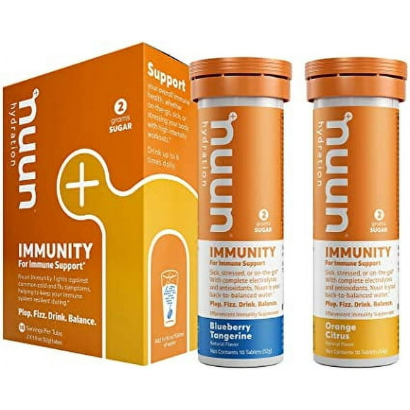 Nuun Immunity: Antioxidant Immune Support Hydration Supplement with Vitamin C, Zinc, Turmeric, Elderberry, Ginger, Echinacea, and Electrolytes. Blueberry Tangerine+Orange Citrus, 2 tubes (20 servings)