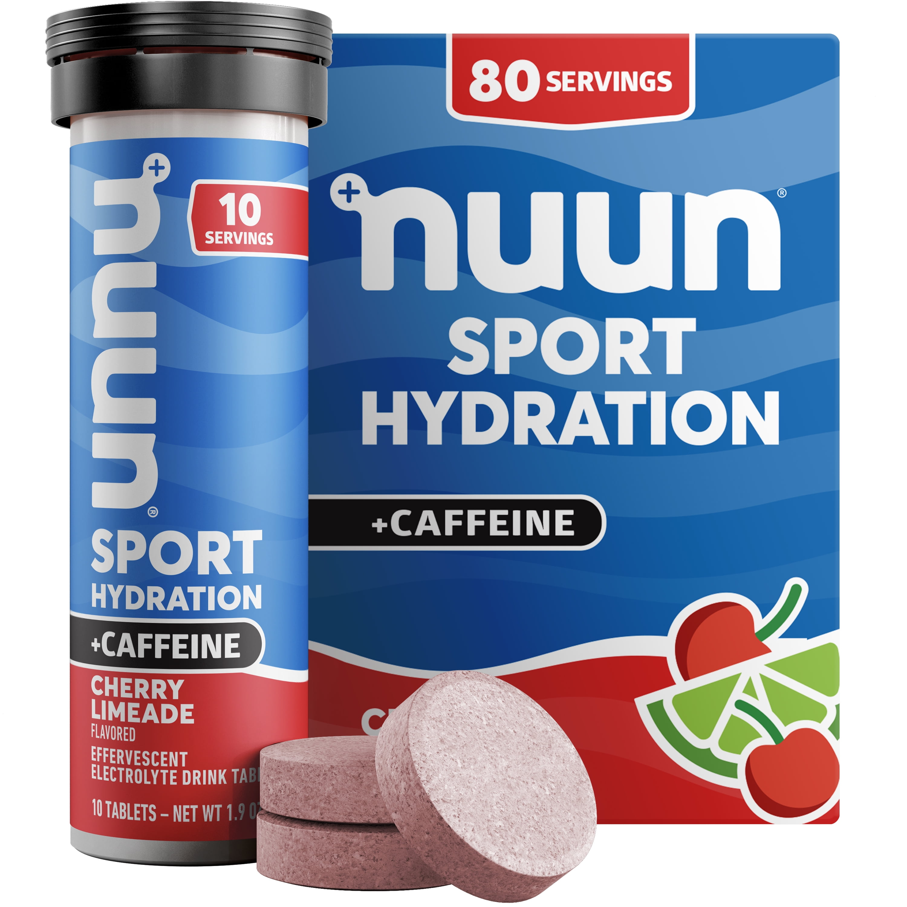 Nuun Sport + Caffeine Electrolyte Drink Enhancer Cherry Limeade Tablets with Caffeine, Eight, 10 Count Tubes
