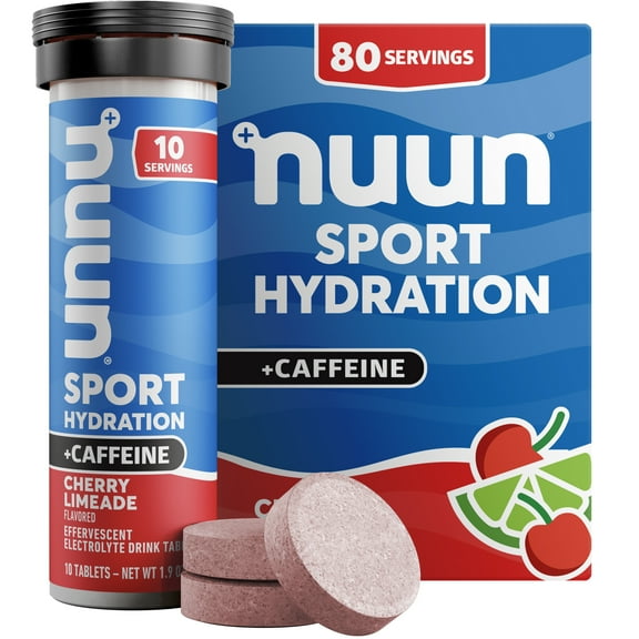 Nuun Sport +Caffeine Electrolyte Tablets for Proactive Hydration, Cherry Limeade, 8 - 10 Count Tubes