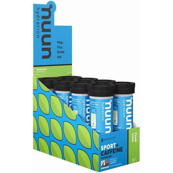 Nuun Sport +Caffeine Electrolyte Tablets for Proactive Hydration, Fresh Lime, 8 - 10 Count Tubes