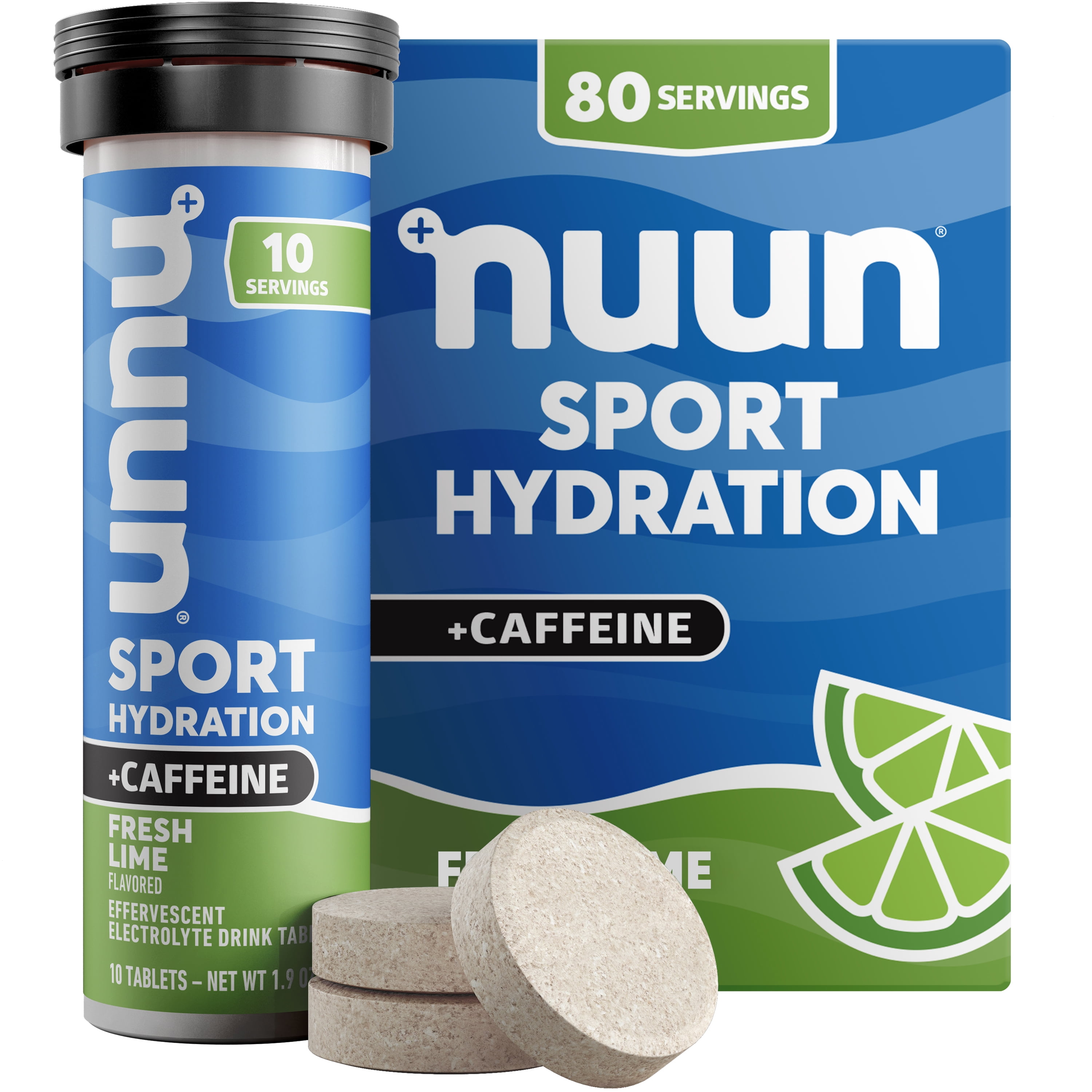 Nuun Sport +Caffeine Electrolyte Tablets for Proactive Hydration, Fresh Lime, 8 - 10 Count Tubes