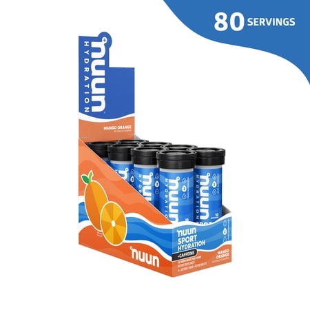 Nuun Sport +Caffeine Electrolyte Tablets for Proactive Hydration, Mango Orange, 8 - 10 Count Tubes