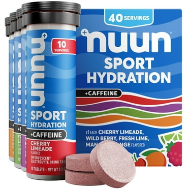 Nuun Sport +Caffeine Electrolyte Tablets for Proactive Hydration, Mixed Flavor, 4 - 10 Count Tubes