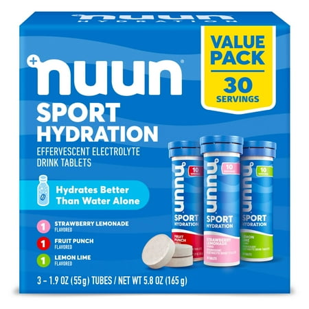 Nuun Sport Electrolyte Hydration Drink Mix Tablets, Mixed Flavors, 30 Servings