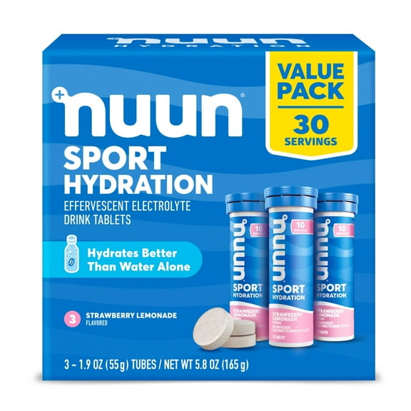 Nuun Sport Electrolytes Hydration Drink Mix Tablets, Strawberry Lemonade, 30 Servings