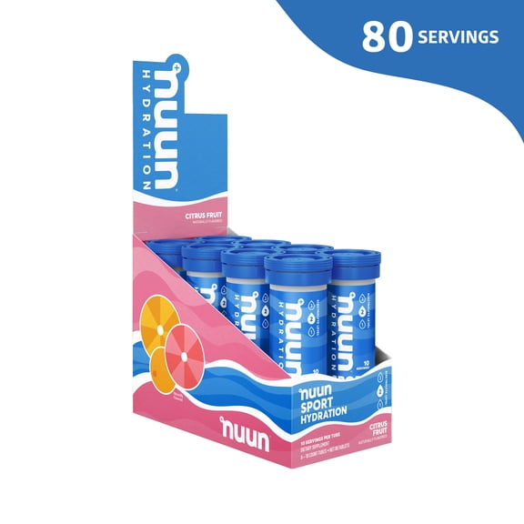 Nuun Sport Electrolyte Tablets for Proactive Hydration, Citrus Fruit, 8 - 10 Count Tubes
