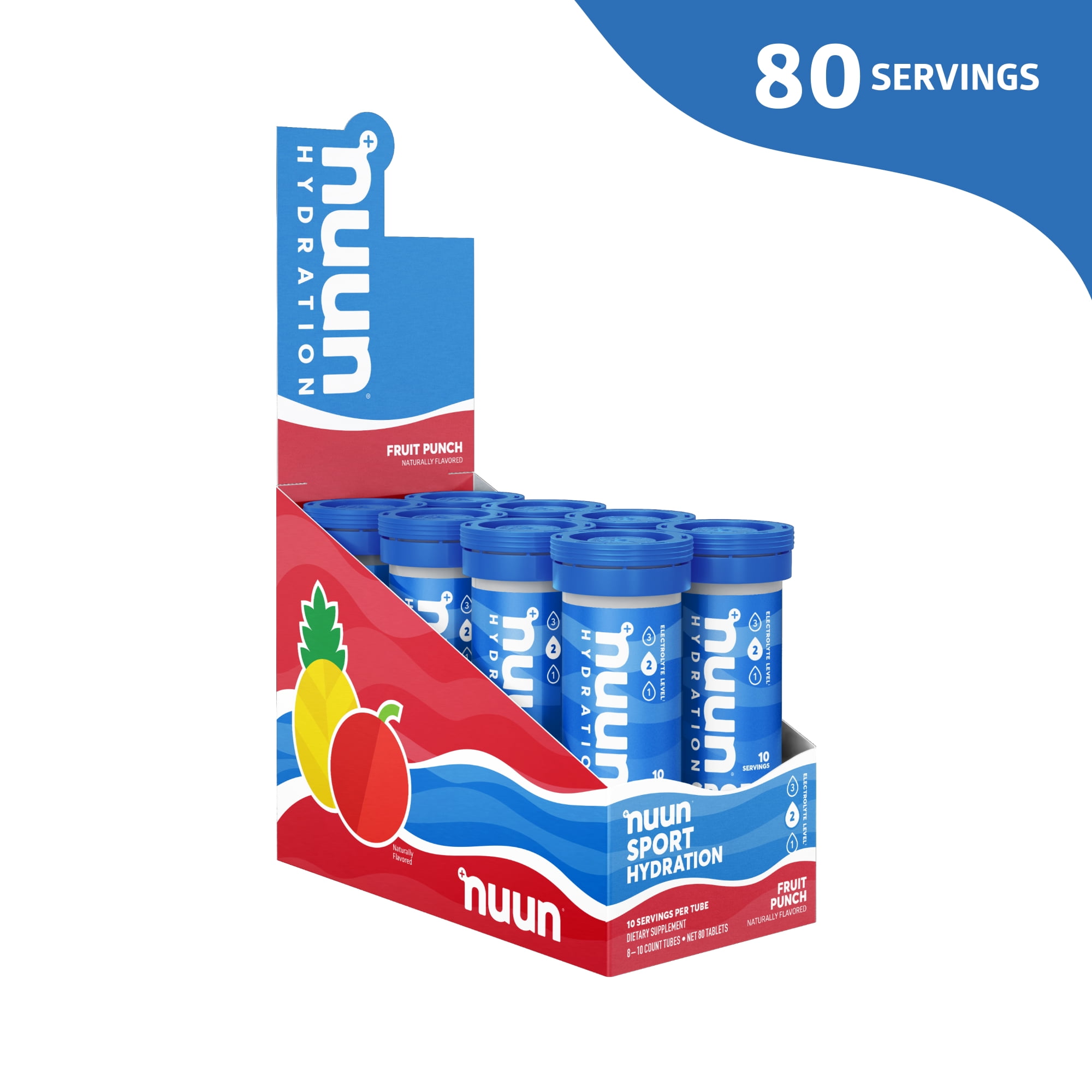 Nuun Sport Drink Supplements Electrolyte Tablets for Hydration, Fruit Punch, 8 Tubes of 10