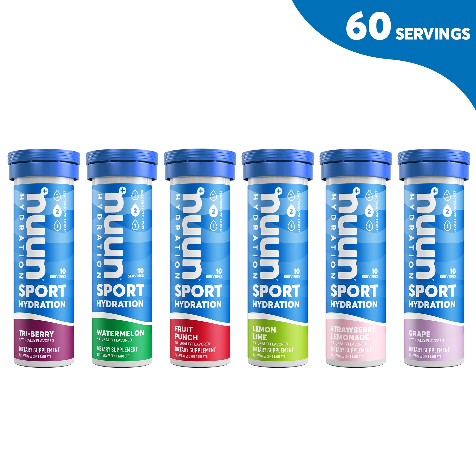 Nuun Sport Electrolyte Tablets for Proactive Hydration, Mixed Flavor, 6 10 Count Tubes