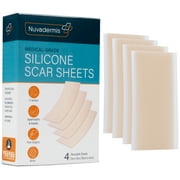 Nuvadermis - Medical-Grade Water-Resistant Silicone Scar Sheets for C-Section, Tummy Tuck, and Keloid Scars - 4 Count