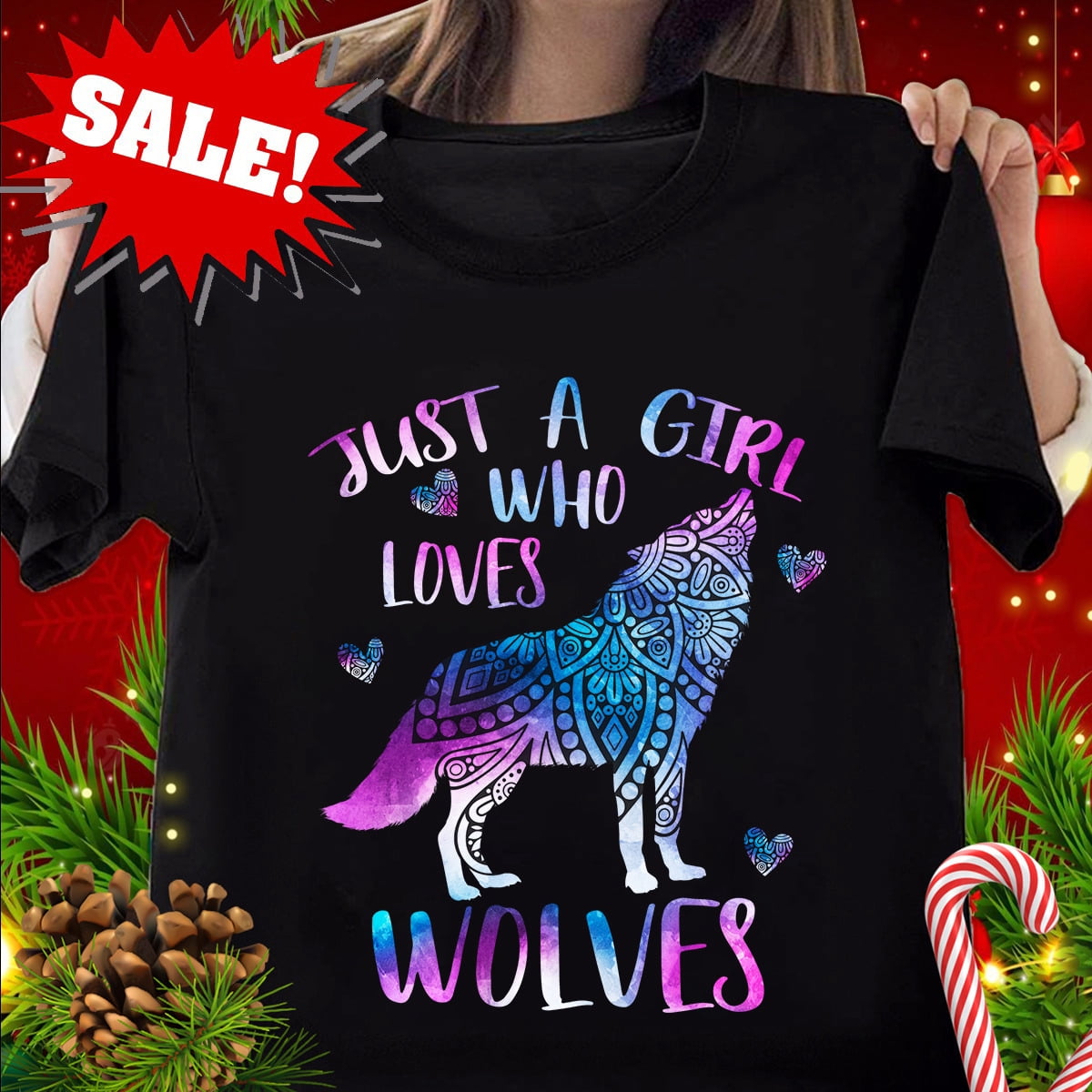 Nuvello Just A Girl Who Loves Wolves Lover Watercolor Wolf T-Shirt ...