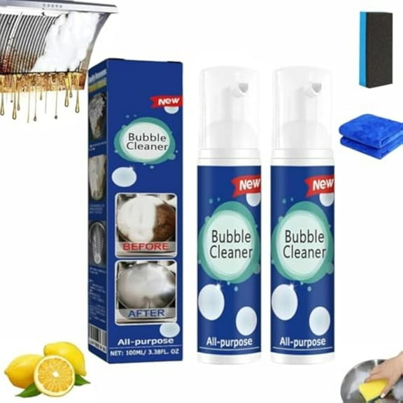 Nuvilux All Purpose Bubble Cleaner Foam Spray, Multi-Surface No-Rinse Cleaning for Kitchen Grease, Grime, Oil, Stains, Car, Bathroom, Safe Gentle Formula (2PCS)