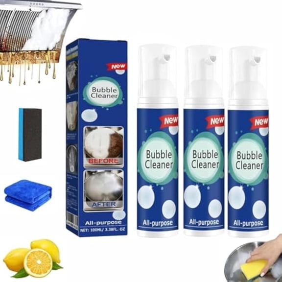Nuvilux All Purpose Bubble Cleaner Foam Spray, Multi-Surface No-Rinse Cleaning for Kitchen Grease, Grime, Oil, Stains, Car, Bathroom, Safe Gentle Formula (3PCS)