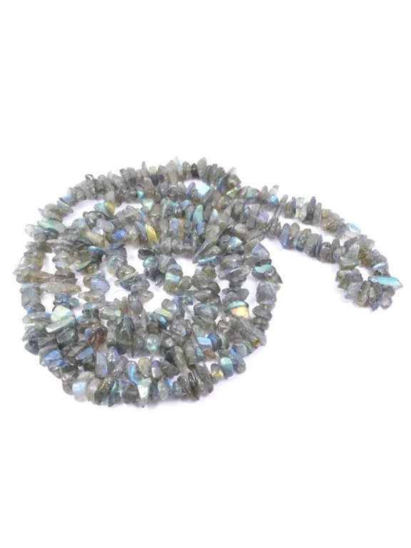 Nuvin Labradorite Mala Necklace Natural Crystal Stone Uncut Chip AAA Quality Beads Mala for Reiki Healing & Crystal Healing Stone for Unisex