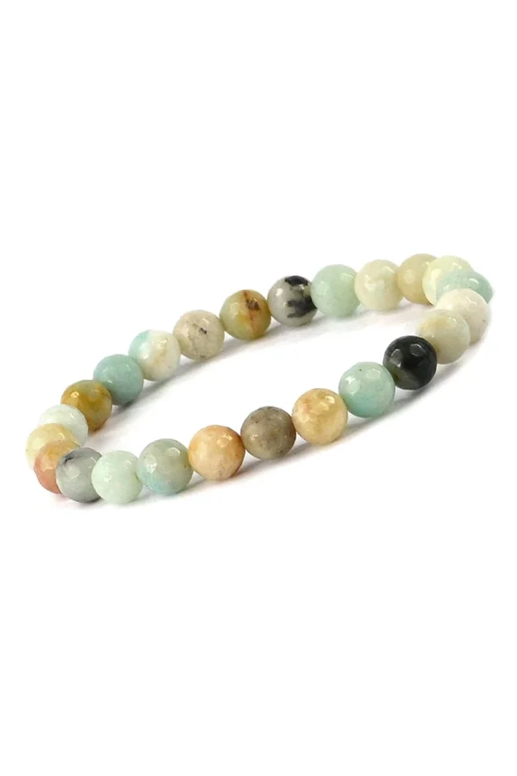 Nuvin Natural Amazonite Bracelet Crystal Stone Bracelet Round Beads for Reiki and Crystal Healing Fengshui Gemstone