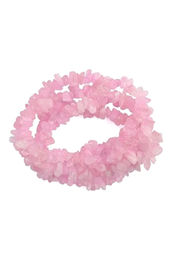 Nuvin Rose Quartz Mala Necklace Natural Crystal Stone Uncut Chip AAA Quality Beads Mala for Reiki Healing & Crystal Healing Stone for Unisex