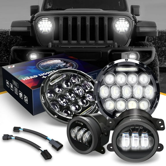 Nuvision For 2007 to 2018 Jeep Wrangler/Wrangler JK LED DRL Turn Signal Bug Eye Projector Black Headlights and Fog Lights 13 14