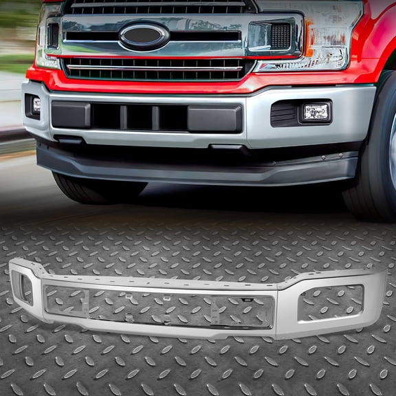 Nuvision Front Chrome Steel Bumper Face Bar for 18-20 Ford F150 F-150 w/ Fog Light Holes
