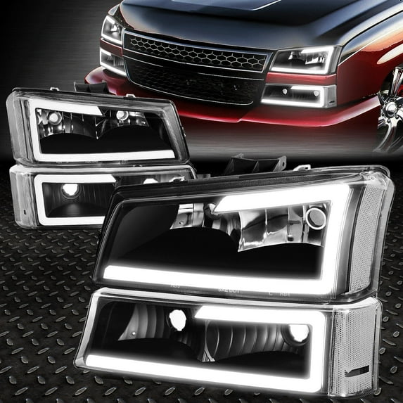 Nuvision LED DRL for 03-07 Chevy Silverado Avalanche Headlight Bumper Lamps Black/Clear