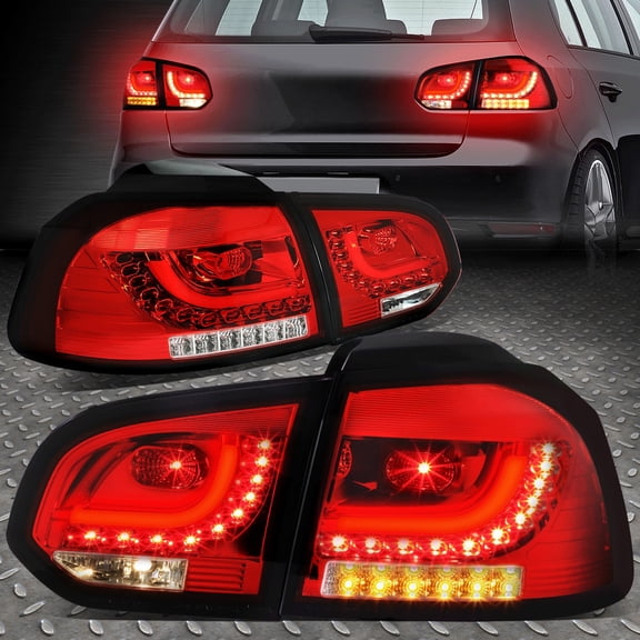 Nuvision LED Tube Bar Tail Light Rear Brake Lamps for 10-14 VW Golf Hatchback, Red/Clear