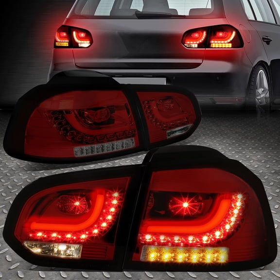 Nuvision LED Tube Bar Tail Light Rear Brake Lamps for 10-14 VW Golf Hatchback, Red/Smoked