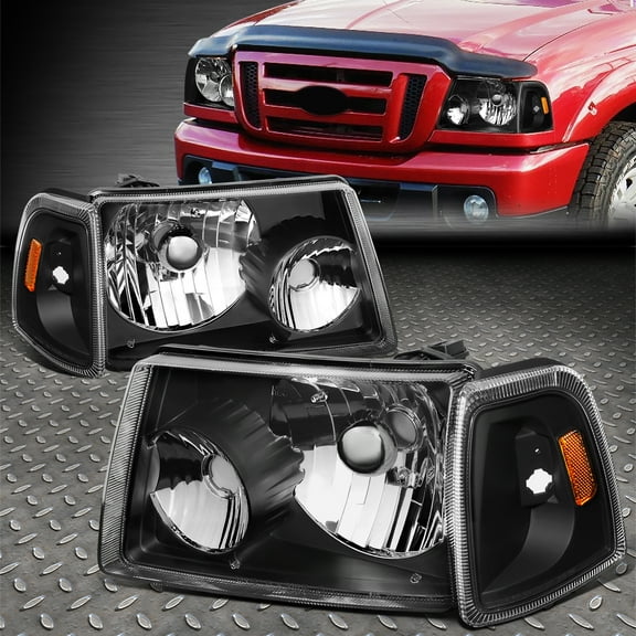 Nuvision for 01-11 Ford Ranger Black Housing Amber Corner Headlight Replacement Headlamp