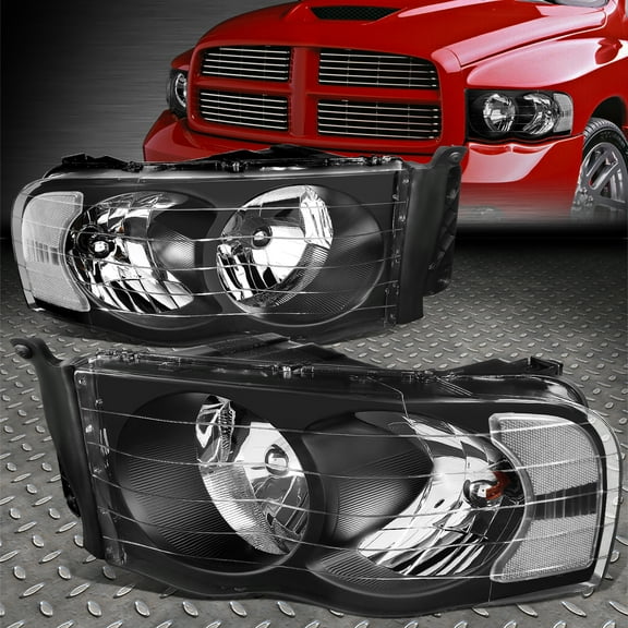 Nuvision for 02-05 Dodge Ram 1500 2500 3500 Black Housing Clear Corner Headlight Lamps