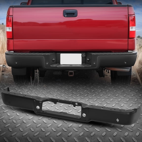 Nuvision for 04-08 F150 Mark LT Fleetside Rear Bumper Face Bar w/ Park Senor Holes Black
