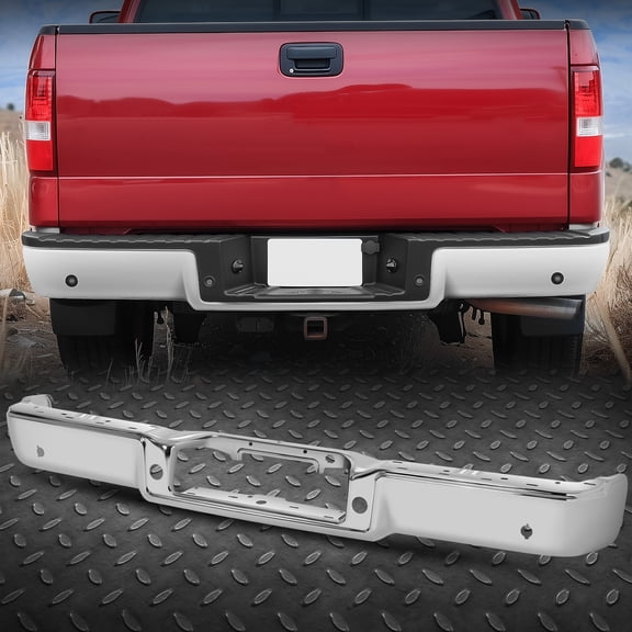 Nuvision for 04-08 F150 Mark LT Fleetside Rear Bumper Face Bar w/ Park Senor Holes Chrome