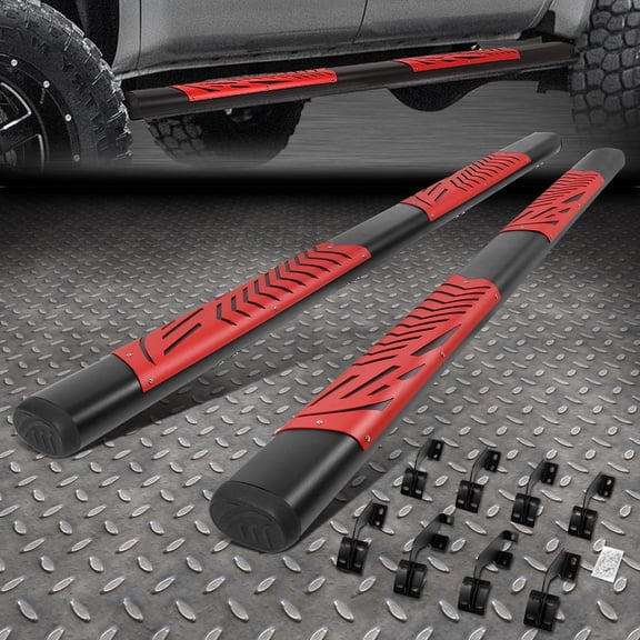 Nuvision for 07-21 Toyota Tundra Crewmax Cab 5" Oval Black Step Bar Running Boards Red