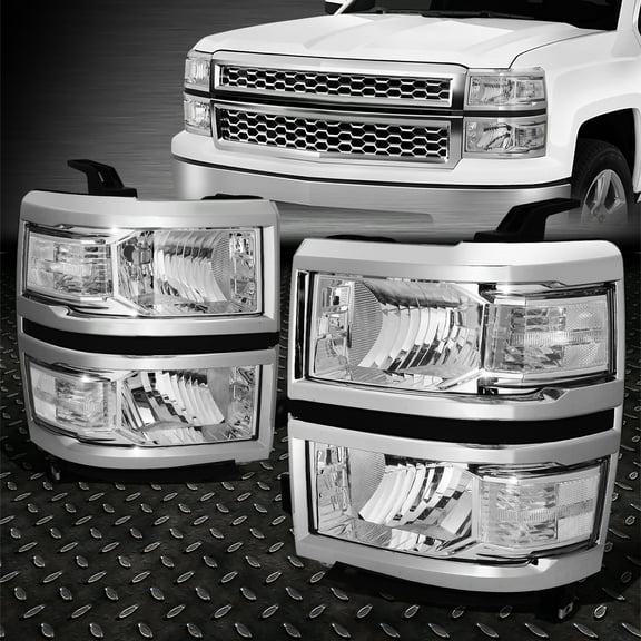 Nuvision for 14-15 Chevy Silverado 1500 Chrome Housing Clear Corner Headlight Head Lamps