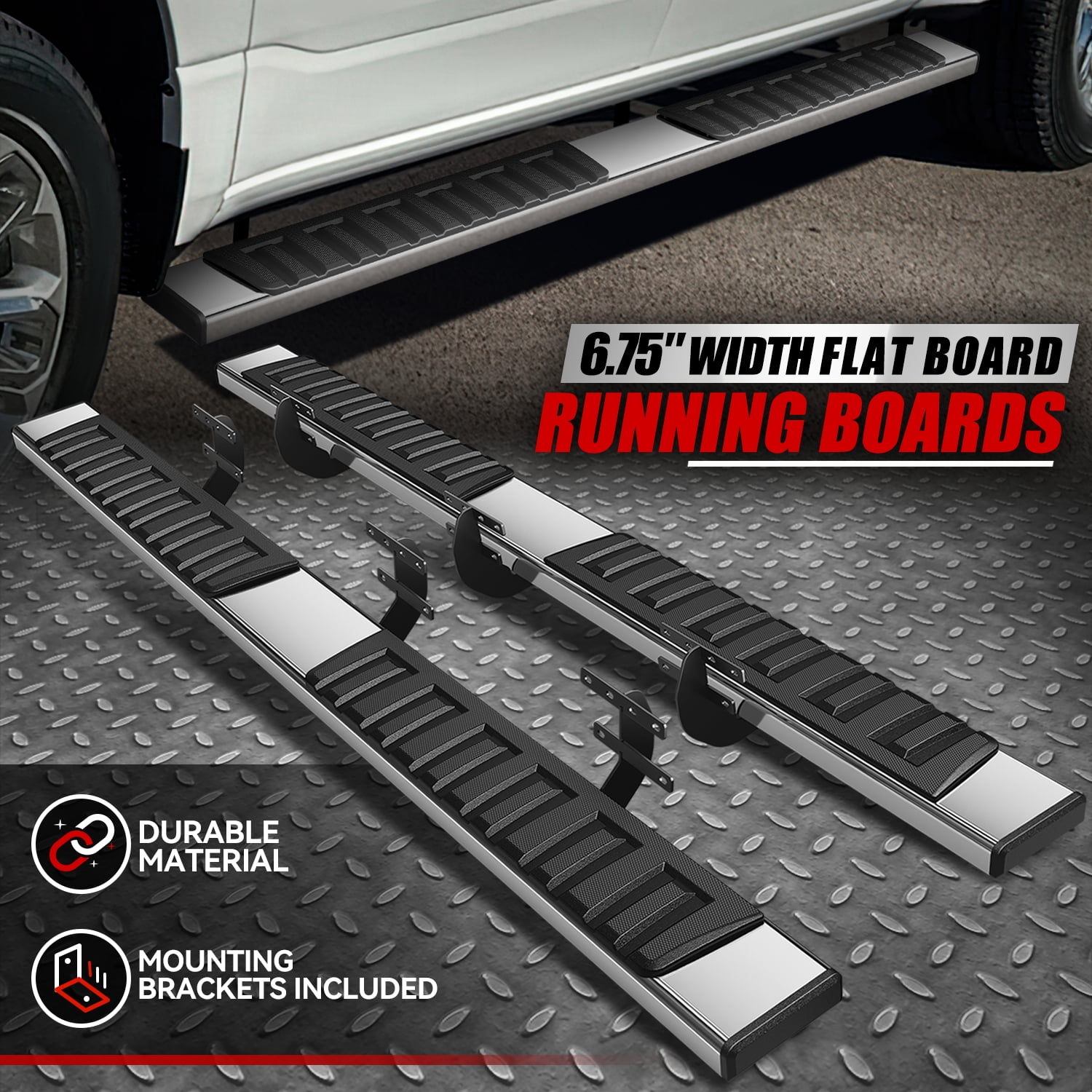 Nuvision for 19-24 Ram 1500 Crew Cab 4-Door 6.75" Flat Side Step Nerf Bar Running Boards