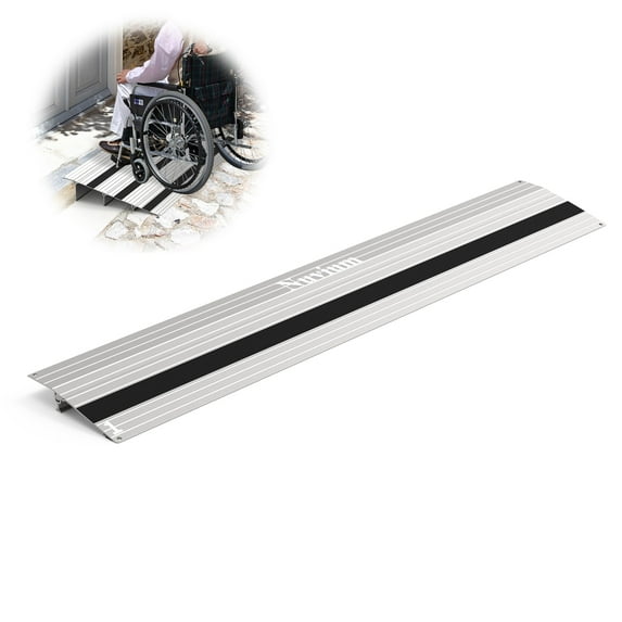 Nuvium 1" Rise Threshold Ramp, Aluminum Door Entry Ramp for Wheelchairs, 800lbs Load Capacity, Adjustable Temporary or Permanent Ramps for Scooters, Walkers, Canes, Crutches